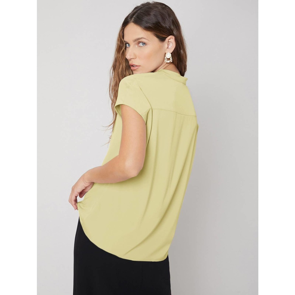Short sleeve v neck STRAIGHT BATWING SLEEVE TOP light gray - Picture 8 of 11